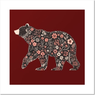 Cottagecore Bear with Flowers Posters and Art